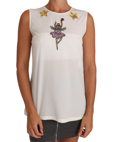 White Silk Embellished Crystal Sequin Fairy Top Dolce & Gabbana