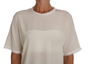 White Cream Silk Lace Top Blouse T-Shirt Dolce & Gabbana