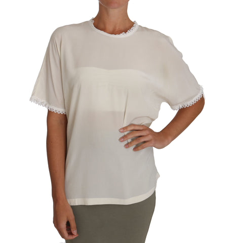 White Cream Silk Lace Top Blouse T-Shirt Dolce & Gabbana