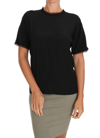 Black Silk Lace Top Blouse T-Shirt Dolce & Gabbana