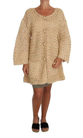 Beige Cardigan Crochet Knitted Raffia Sweater Dolce & Gabbana
