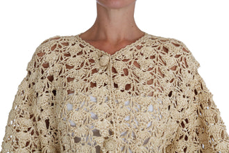 Beige Cardigan Crochet Knitted Raffia Sweater Dolce & Gabbana