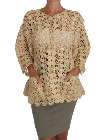 Beige Cardigan Crochet Knitted Raffia Sweater Dolce & Gabbana