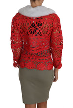 Red Cardigan Crochet Knit Raffia Sweater Dolce & Gabbana