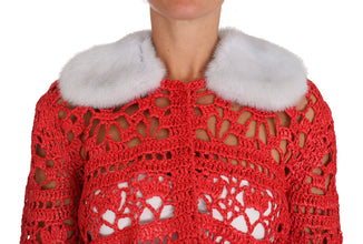 Red Cardigan Crochet Knit Raffia Sweater Dolce & Gabbana
