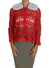 Red Cardigan Crochet Knit Raffia Sweater Dolce & Gabbana