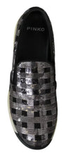 PINKO Silver Black Slip-on Sequence Design Sneakers Shoes