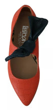 EBARRITO Orange Leather Bow Slip-on Loafers Ballet Flat Shoes