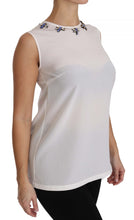 White Silk Embellished Crystal Dragonfly Top Dolce & Gabbana