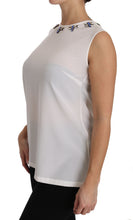 White Silk Embellished Crystal Dragonfly Top Dolce & Gabbana