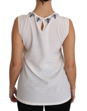 White Silk Embellished Crystal Dragonfly Top Dolce & Gabbana