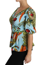 Multicolor Vegetable Print Silk Top Peplum Wrap Blouse Dolce & Gabbana
