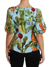 Multicolor Vegetable Print Silk Top Peplum Wrap Blouse Dolce & Gabbana
