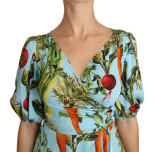 Multicolor Vegetable Print Silk Top Peplum Wrap Blouse Dolce & Gabbana