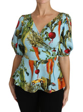 Multicolor Vegetable Print Silk Top Peplum Wrap Blouse Dolce & Gabbana