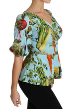 Multicolor Vegetable Print Silk Top Peplum Wrap Blouse Dolce & Gabbana