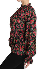 Black Rose Print Floral Shirt Top Blouse Dolce & Gabbana