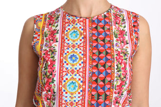 Carretto Print Pure Cotton Tank Top Floral Blouse Dolce & Gabbana
