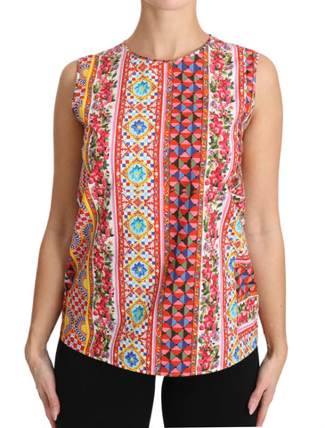 Carretto Print Pure Cotton Tank Top Floral Blouse Dolce & Gabbana