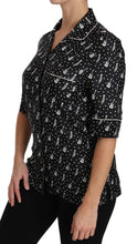 Black GuitarTrumpet Print Silk Shirt Top Dolce & Gabbana