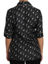 Black GuitarTrumpet Print Silk Shirt Top Dolce & Gabbana