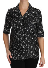 Black GuitarTrumpet Print Silk Shirt Top Dolce & Gabbana