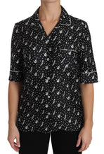 Black GuitarTrumpet Print Silk Shirt Top Dolce & Gabbana