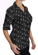 Black GuitarTrumpet Print Silk Shirt Top Dolce & Gabbana