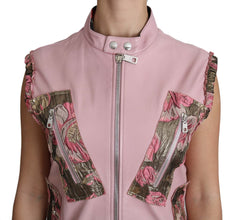 Pink Zippered Lamb Sleeveless Vest Leather Jacket Dolce & Gabbana