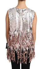 Golden Pink Sequined Fringe Tank Top Dolce & Gabbana