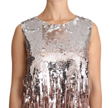 Golden Pink Sequined Fringe Tank Top Dolce & Gabbana