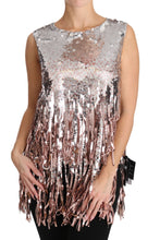 Golden Pink Sequined Fringe Tank Top Dolce & Gabbana