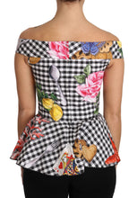 Black and White Corset Blouse Sicily Lemon Check Top Dolce & Gabbana