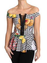 Black and White Corset Blouse Sicily Lemon Check Top Dolce & Gabbana