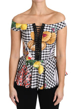 Black and White Corset Blouse Sicily Lemon Check Top Dolce & Gabbana
