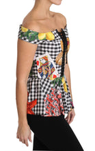 Black and White Corset Blouse Sicily Lemon Check Top Dolce & Gabbana