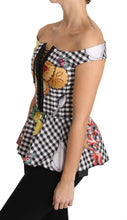 Black and White Corset Blouse Sicily Lemon Check Top Dolce & Gabbana