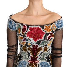Black Floral Ricamo Top T-shirt Blouse Dolce & Gabbana
