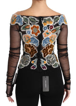 Black Floral Ricamo Top T-shirt Blouse Dolce & Gabbana