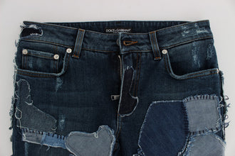 Stretch Blue Patchwork Jeans Shorts Dolce & Gabbana