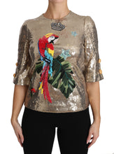 Gold Sequined Parrot Crystal Blouse Dolce & Gabbana
