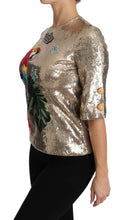 Gold Sequined Parrot Crystal Blouse Dolce & Gabbana