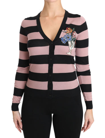 Pink Floral Cashmere Cardigan Sweater Dolce & Gabbana