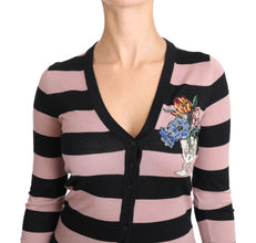Pink Floral Cashmere Cardigan Sweater Dolce & Gabbana