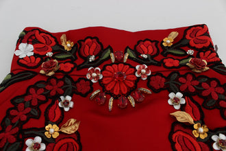Red Silk Crystal Roses Shorts Dolce & Gabbana