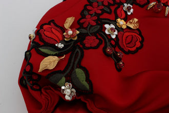 Red Silk Crystal Roses Shorts Dolce & Gabbana