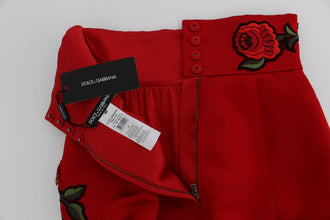 Red Silk Crystal Roses Shorts Dolce & Gabbana