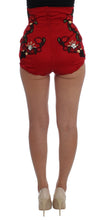 Red Silk Crystal Roses Shorts Dolce & Gabbana