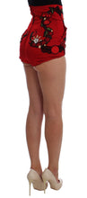 Red Silk Crystal Roses Shorts Dolce & Gabbana