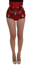Red Silk Crystal Roses Shorts Dolce & Gabbana